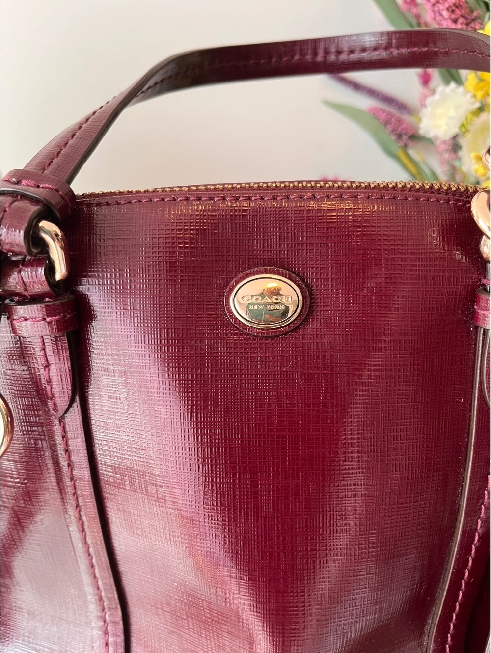 COACH Burgundy Saffiano Leather Peyton Cora Domed Satchel & Crossbody Bag F25671 - Picture 2 of 16